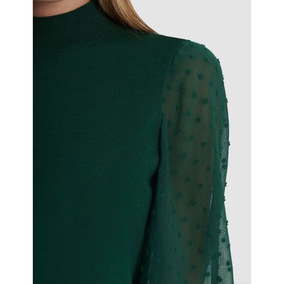 NWT CeCe Womens Clip Dot Sleeve Sweater Alpine Green Sz Large Semi Sheer Sleeve - Picture 3 of 12